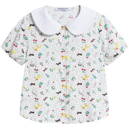 Girls Light Blue Collar Printed Wide Shirt