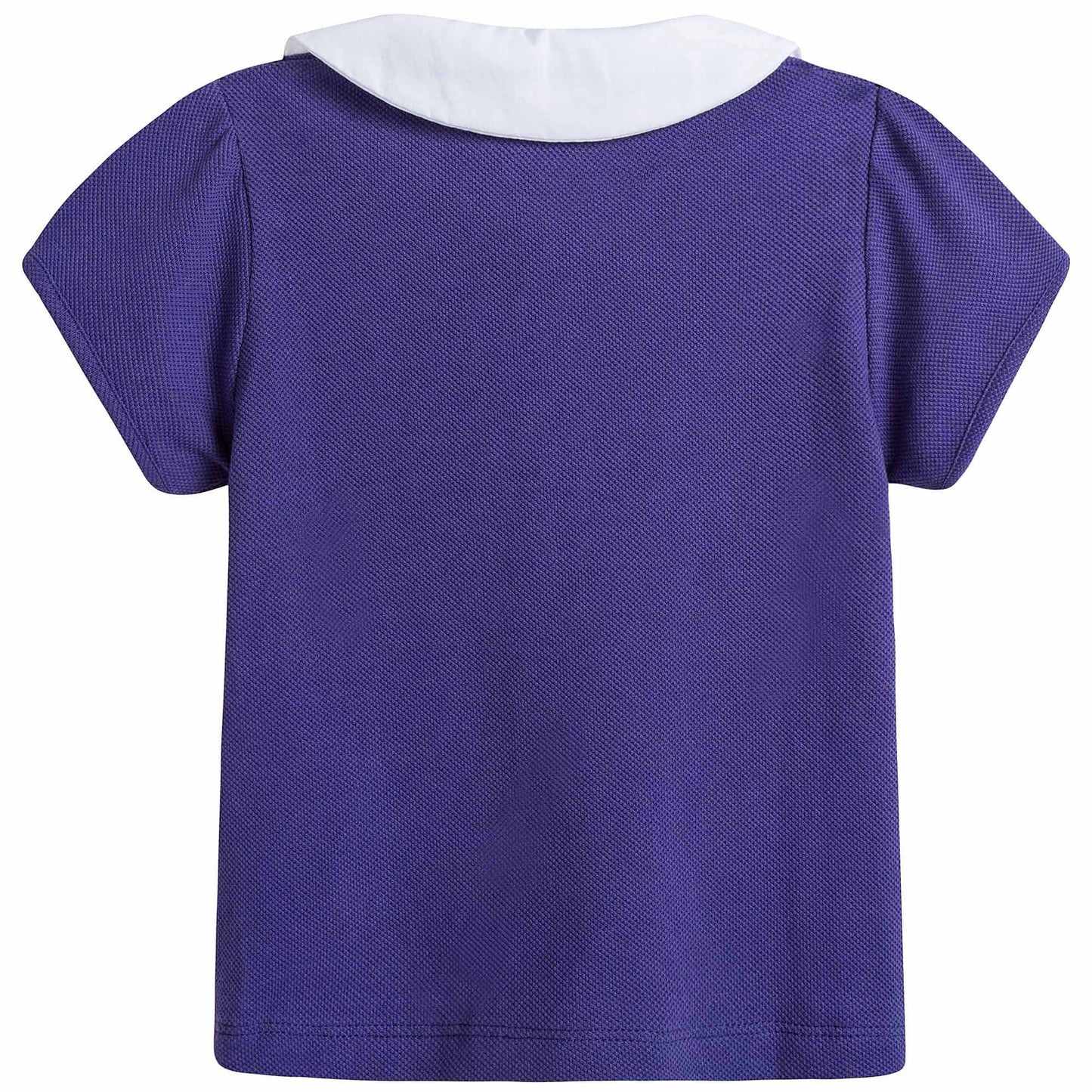 Baby Girls Purple Cotton Polo Shirt With Patch Flowers Trims