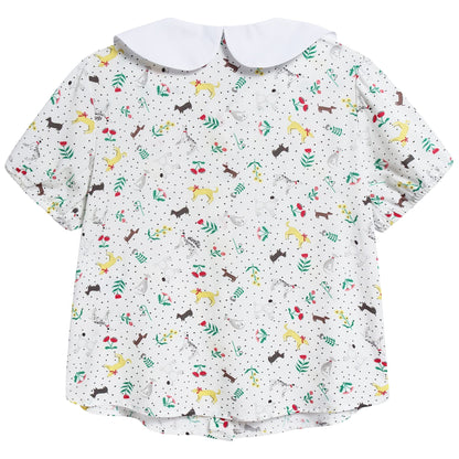 Girls Light Blue Collar Printed Wide Shirt