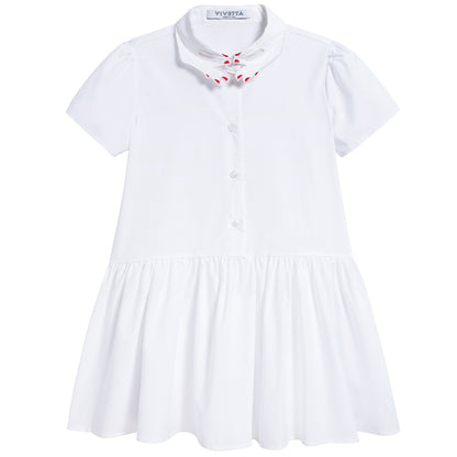 Girls White Hand Collar Cotton Dress