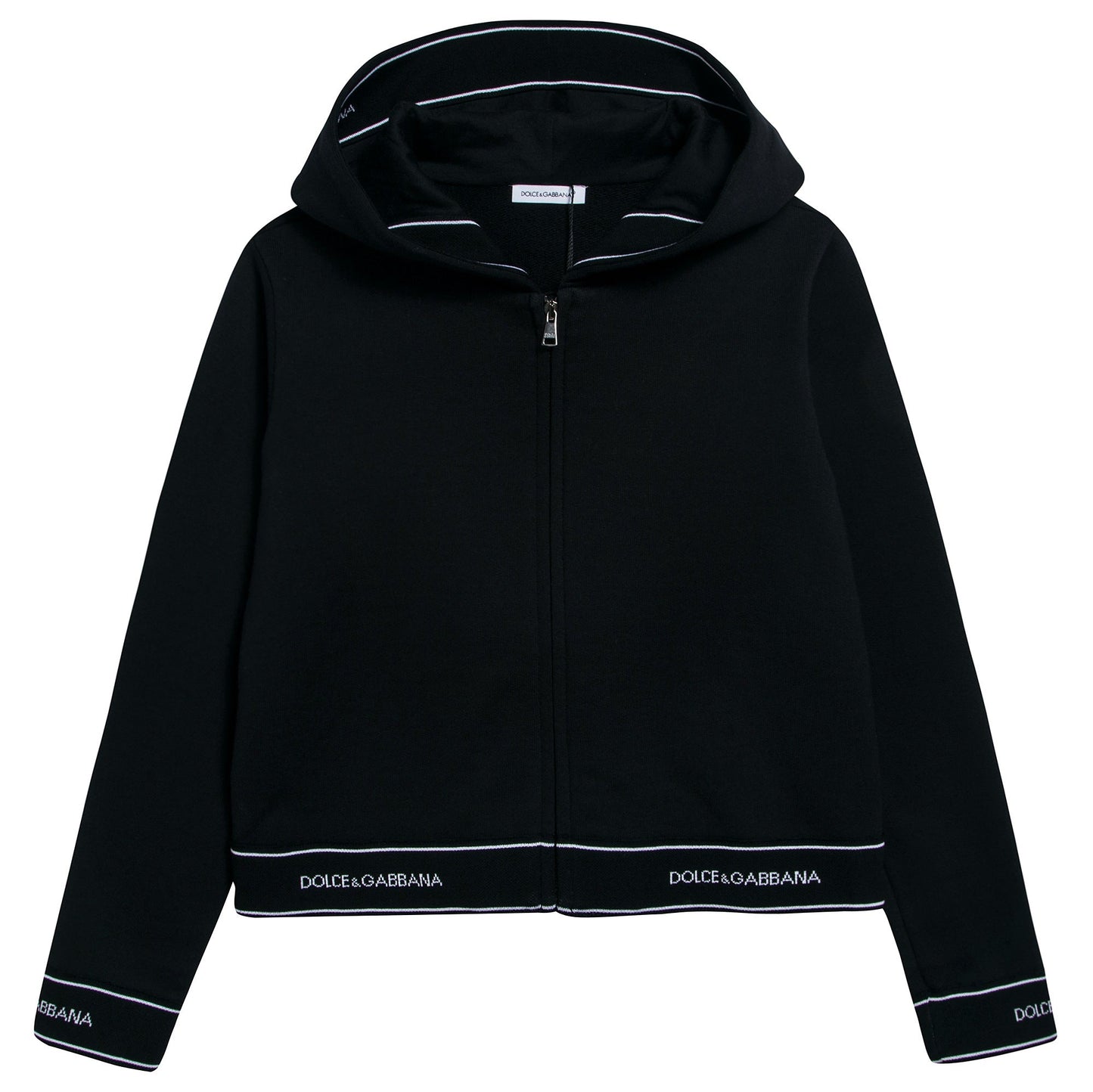 Girls Black Logo Cotton Zip-up Top