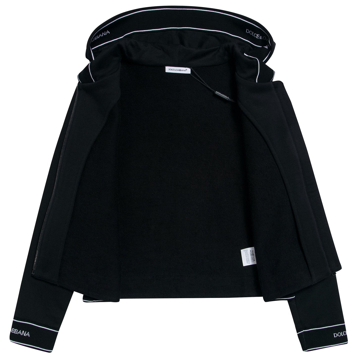 Girls Black Logo Cotton Zip-up Top