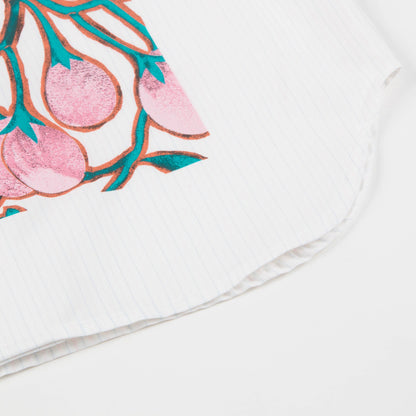 Girls White Printed Cotton T-shirt