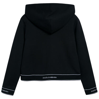 Girls Black Logo Cotton Zip-up Top