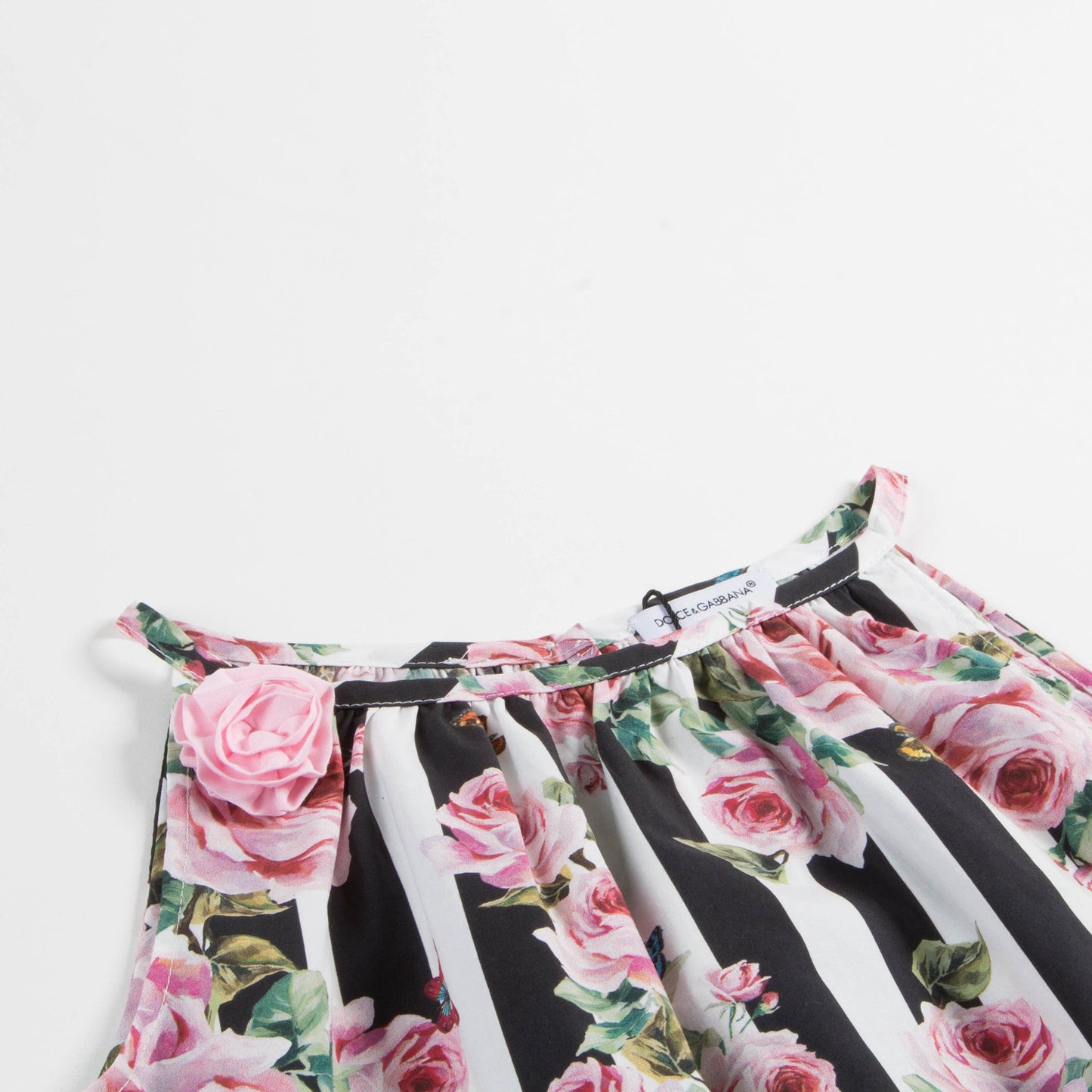 Girls  Pink  &   Black  Striped   Rose  Cotton  Dress