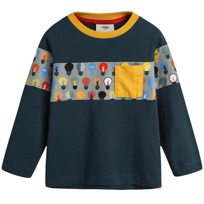 Boys Navy Blue T-Shirt With Multicolor Lightbulb Print