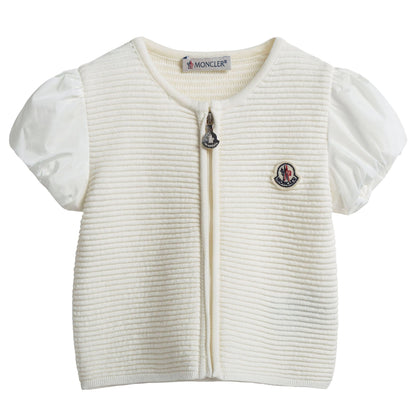 Girls White Striped Knitted Sleeveless Cardigan