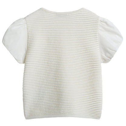 Girls White Striped Knitted Sleeveless Cardigan