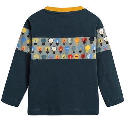 Boys Navy Blue T-Shirt With Multicolor Lightbulb Print