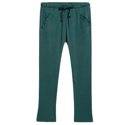 Girls & Boys Dark Green Cotton Woven Trousers
