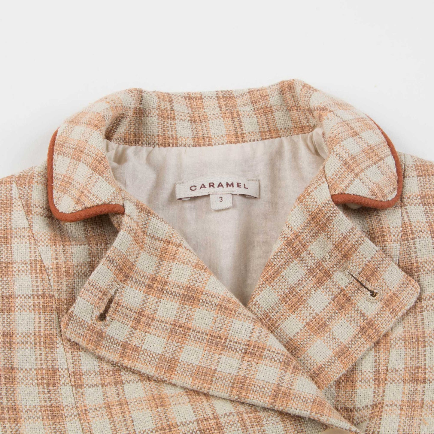 Girls Beige Check Cotton Woven Coat