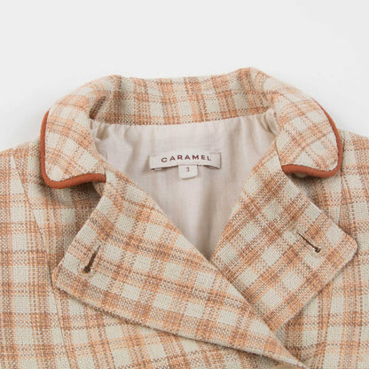 Girls Beige Check Cotton Woven Coat
