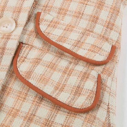 Girls Beige Check Cotton Woven Coat
