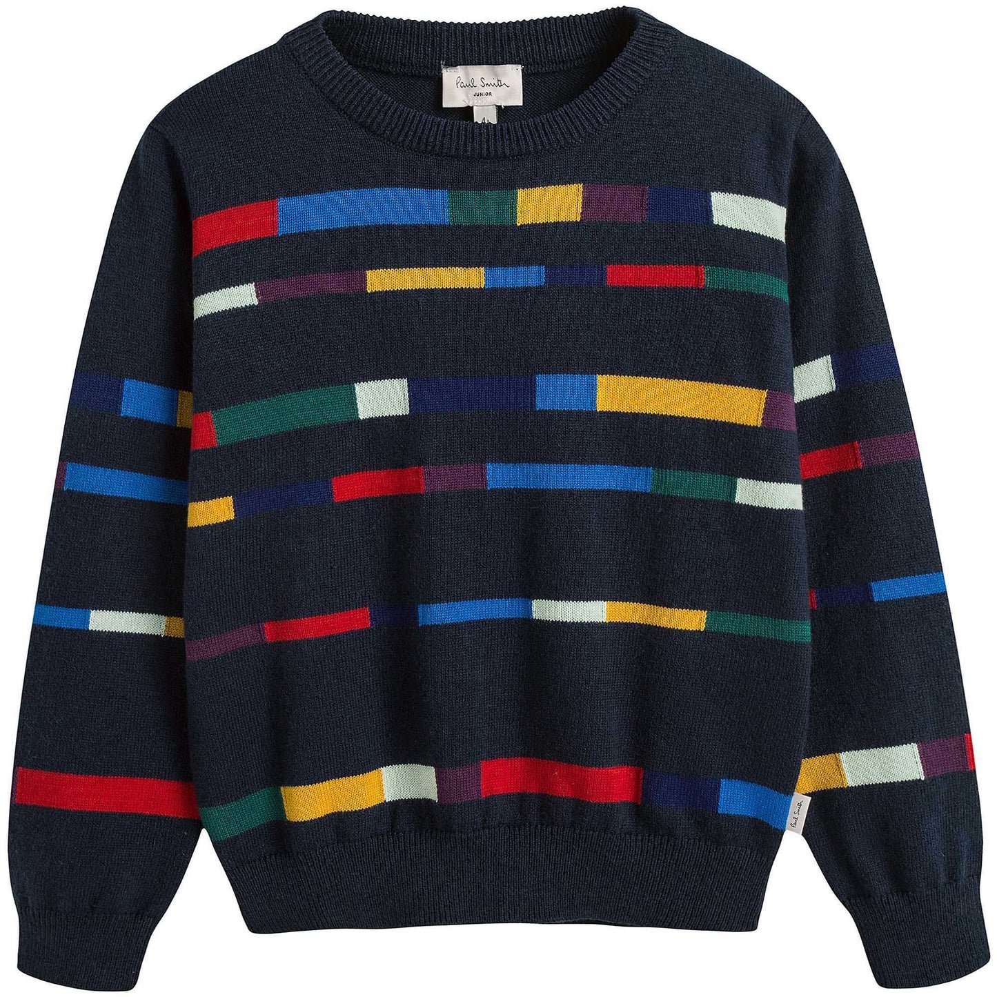Boys Dark Blue Cotton Knitted Sweater With Multicolor Print