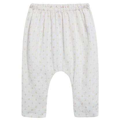 Baby Girls Off White Couche Gold Dots Cotton Trousers