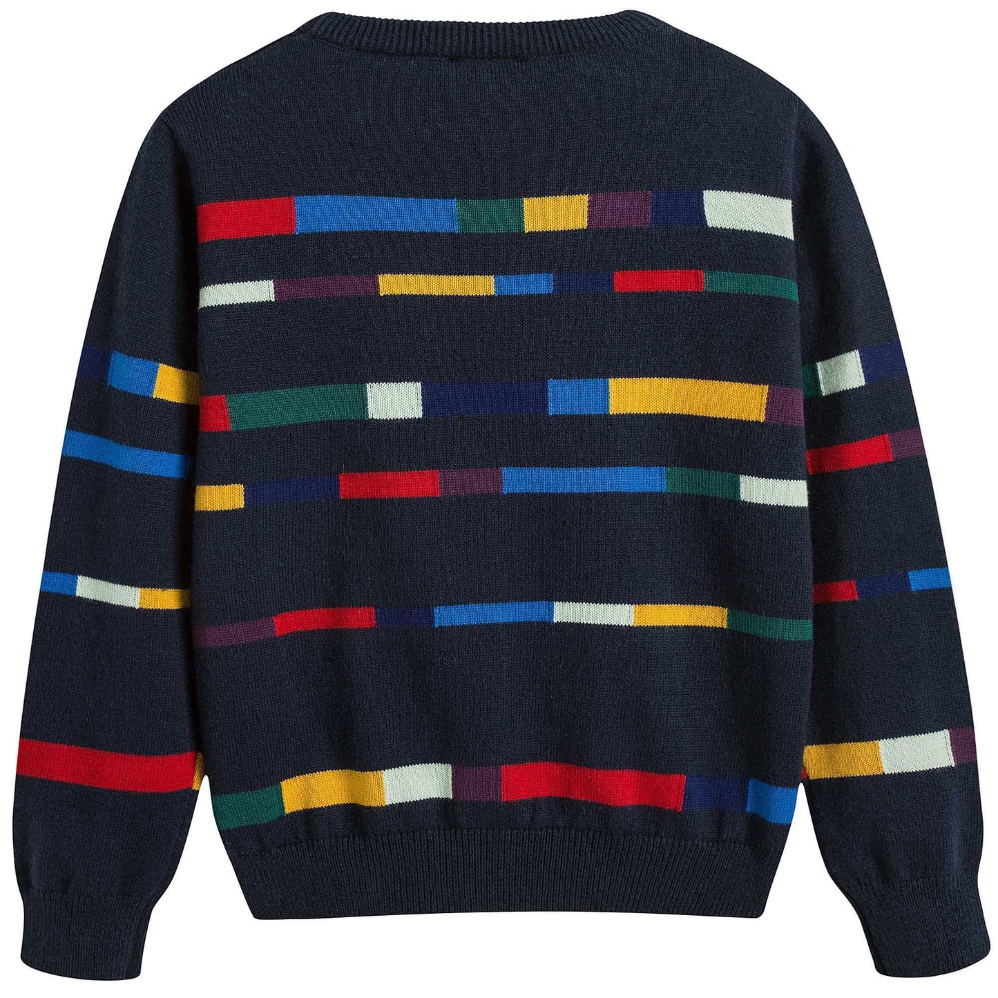 Boys Dark Blue Cotton Knitted Sweater With Multicolor Print