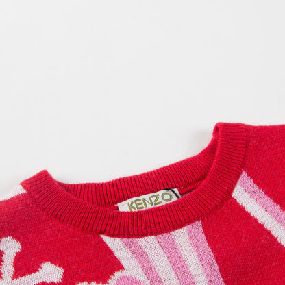 Girls Red Tiger Printed & Logo Sweater