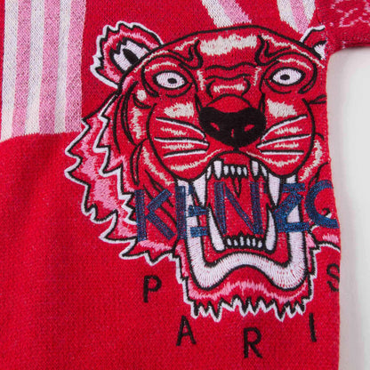 Girls Red Tiger Printed & Logo Sweater