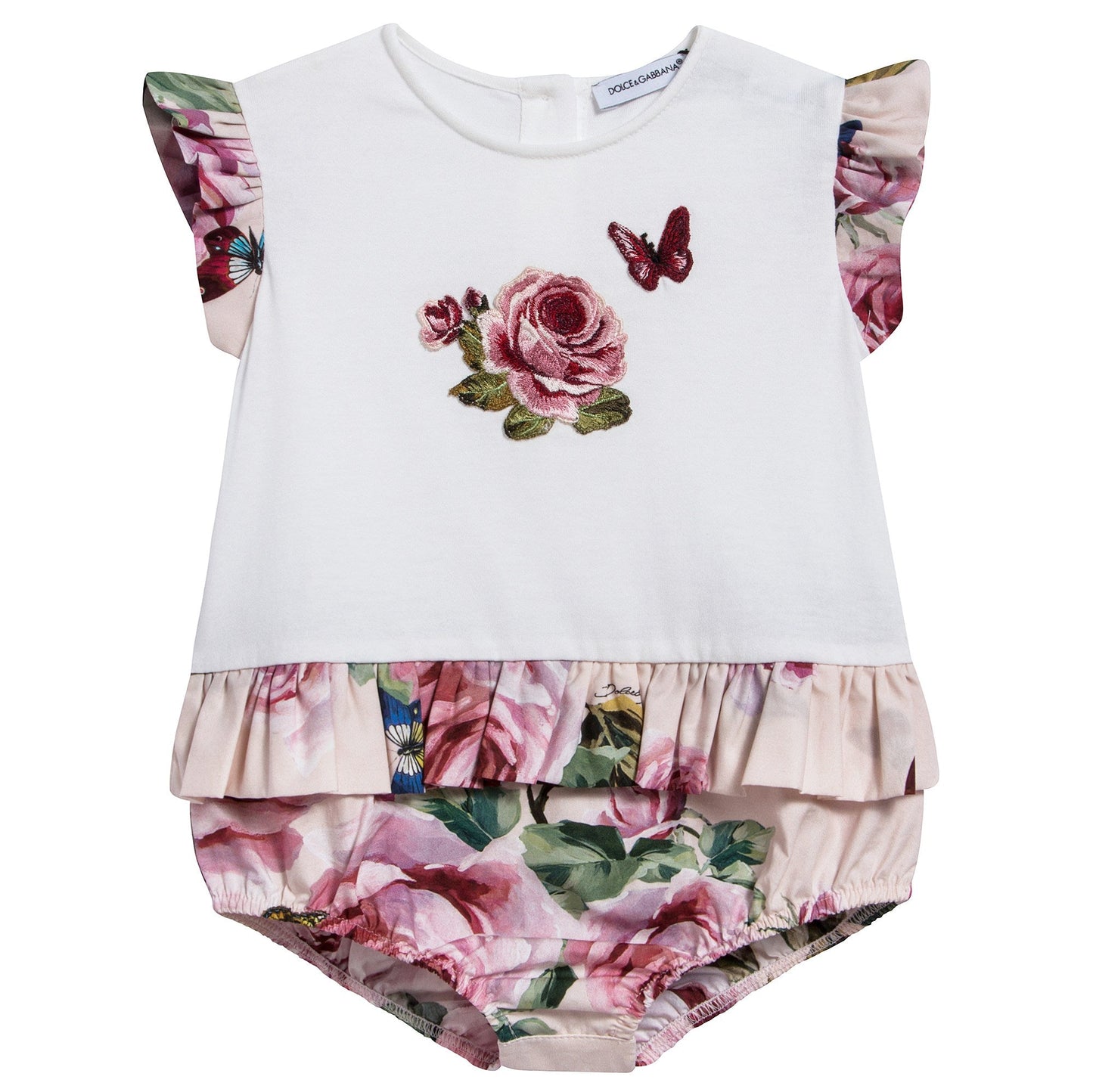 Baby Girls Lvory & Pink Roses Shortie