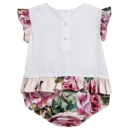 Baby Girls Lvory & Pink Roses Shortie