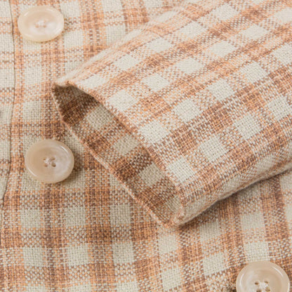 Girls Beige Check Cotton Woven Coat