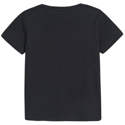 Girls & Boys Black Logo Cotton T-shirt
