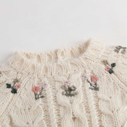 Baby Girls Lvory Embroidered Wool Blend Sweater