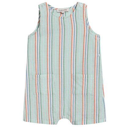 Girls Multi Stripe Cotton Woven Romper