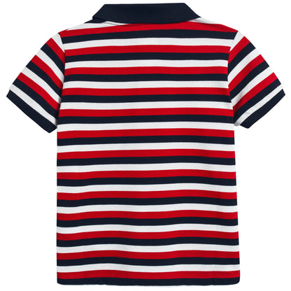 Boys Red & Navy Striped Cotton Polo Shirt