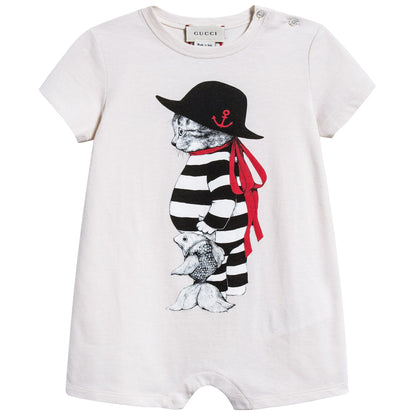 Baby Girls White Cat Cotton Babysuit