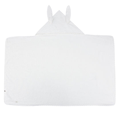 Girls White & Indigo Dots Cotton Toddler Hooded Towel
