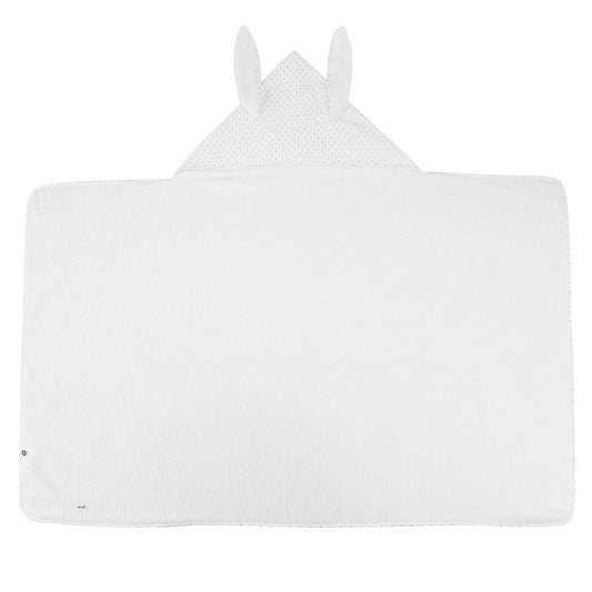Girls White & Indigo Dots Cotton Toddler Hooded Towel