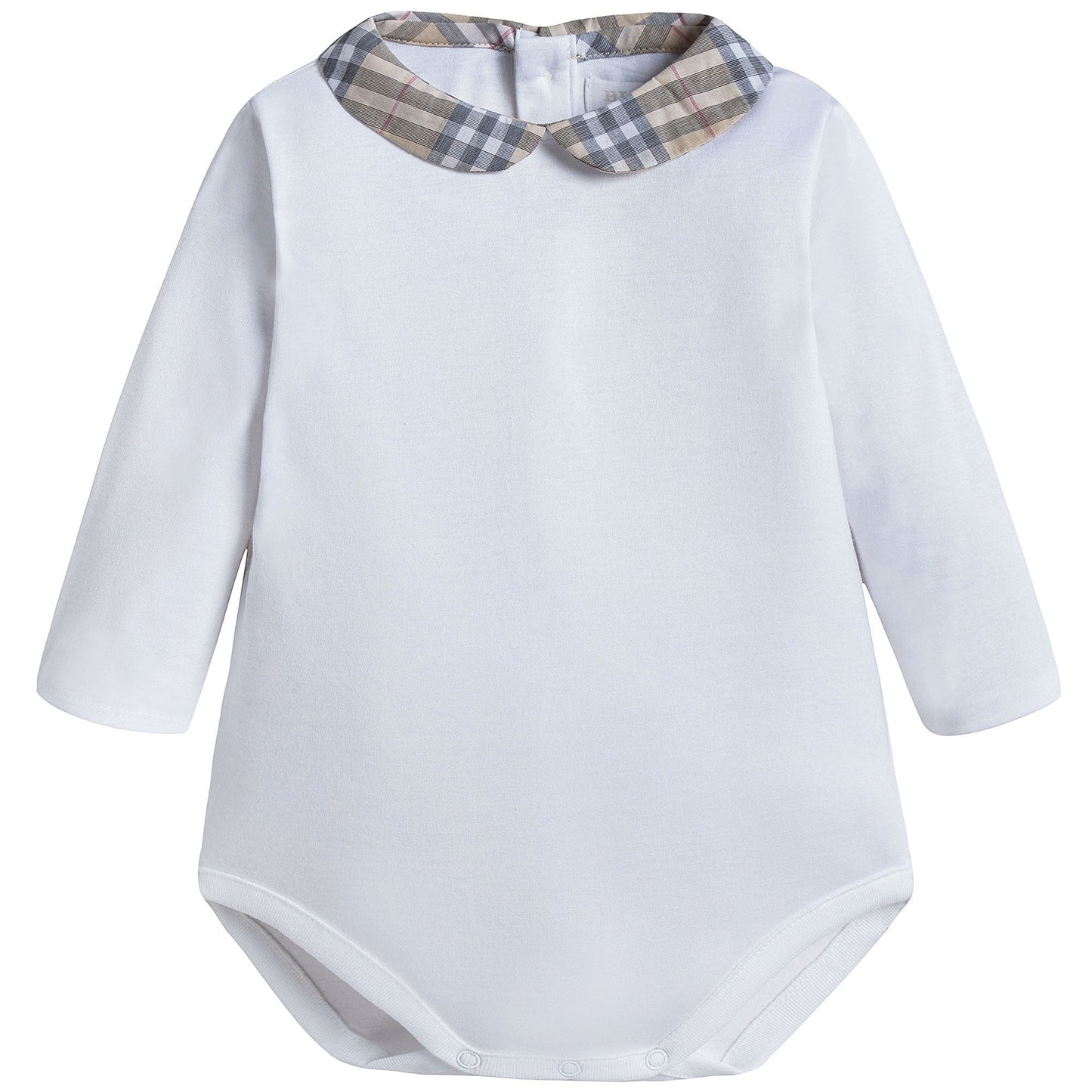 Baby White With Check Collar Babygrow