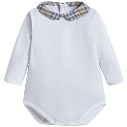 Baby White With Check Collar Babygrow