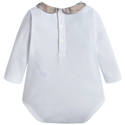 Baby White With Check Collar Babygrow