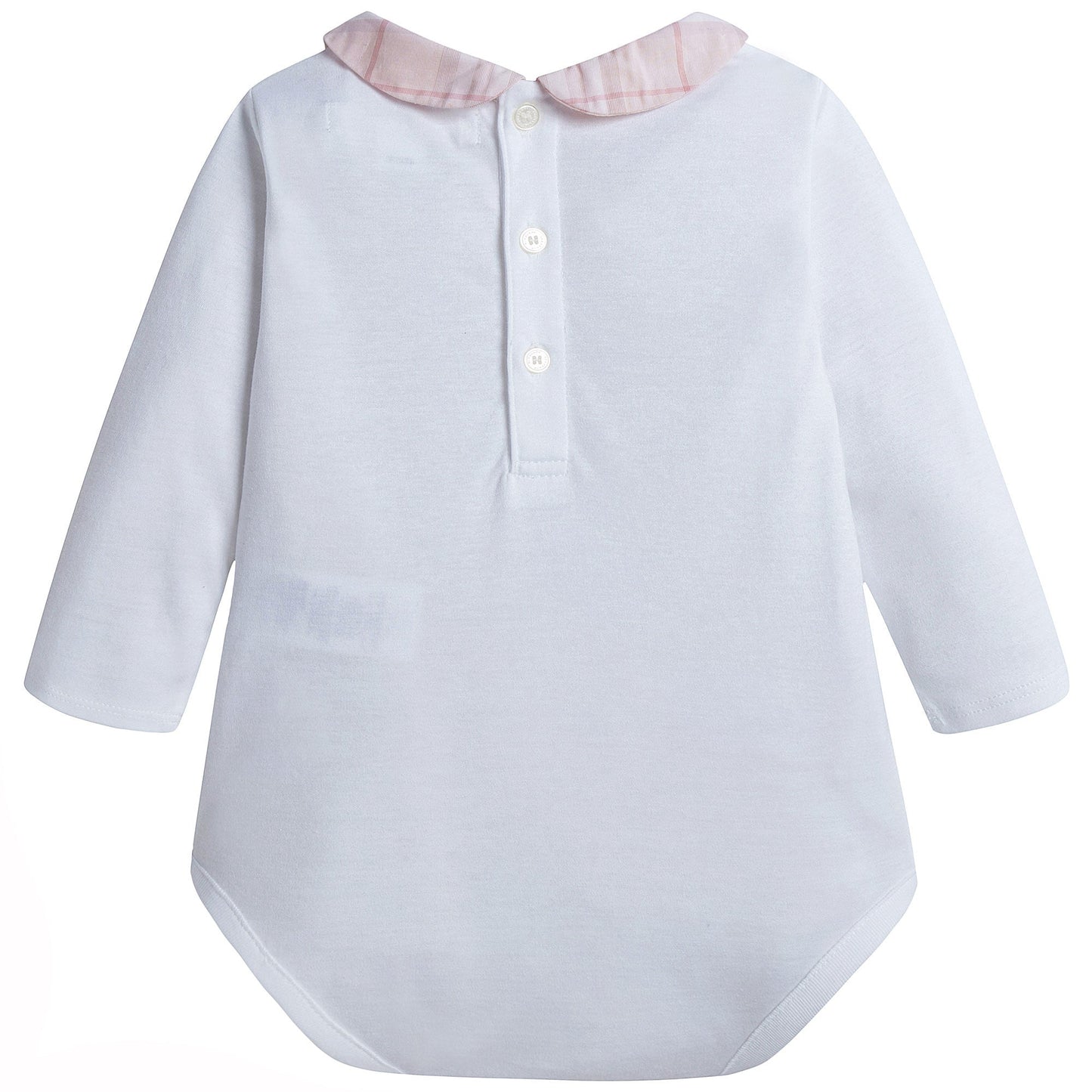 Baby Boys&Baby Girls White With Pink Check Collar Babygrows