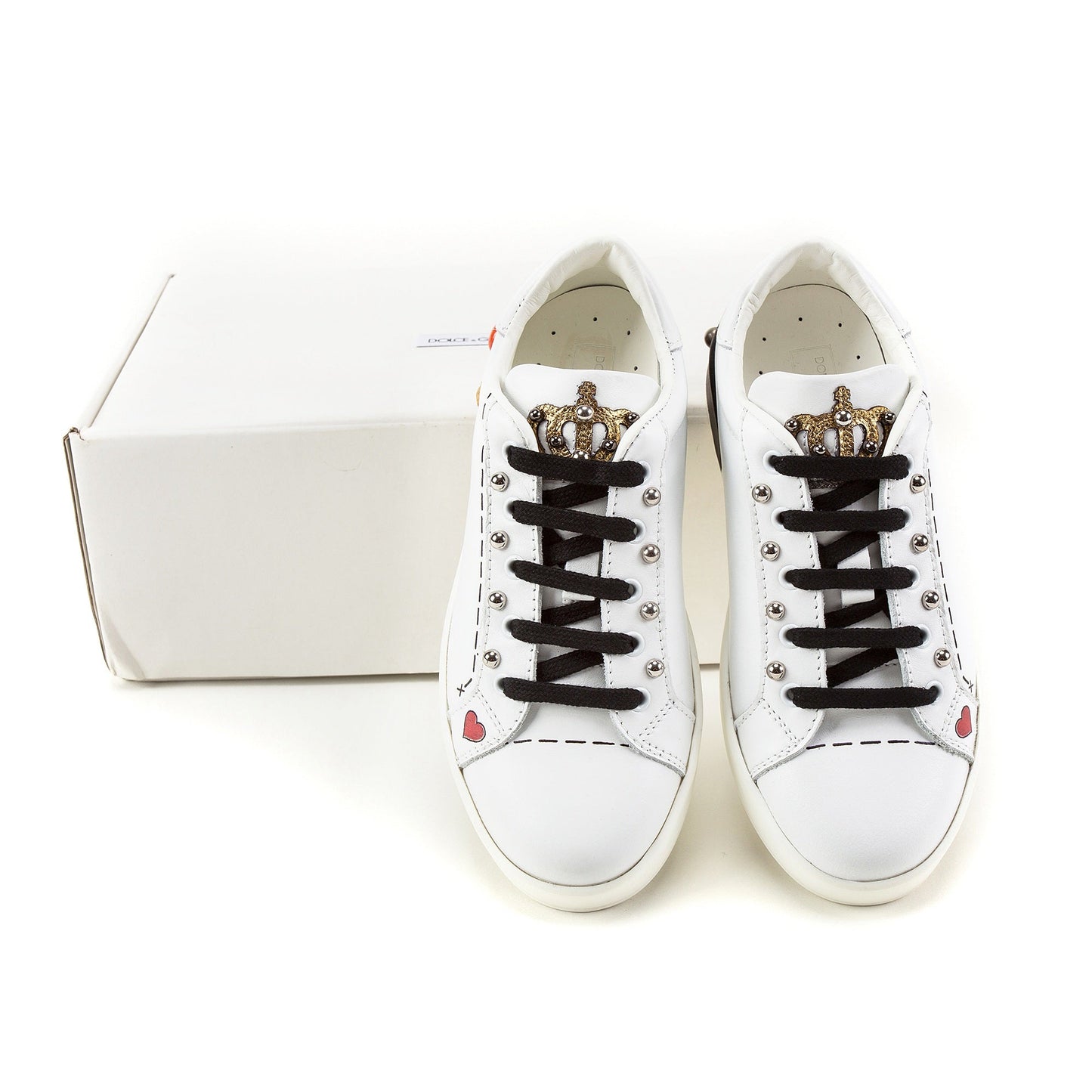 Girls White Leather Trainers With Crown Trim