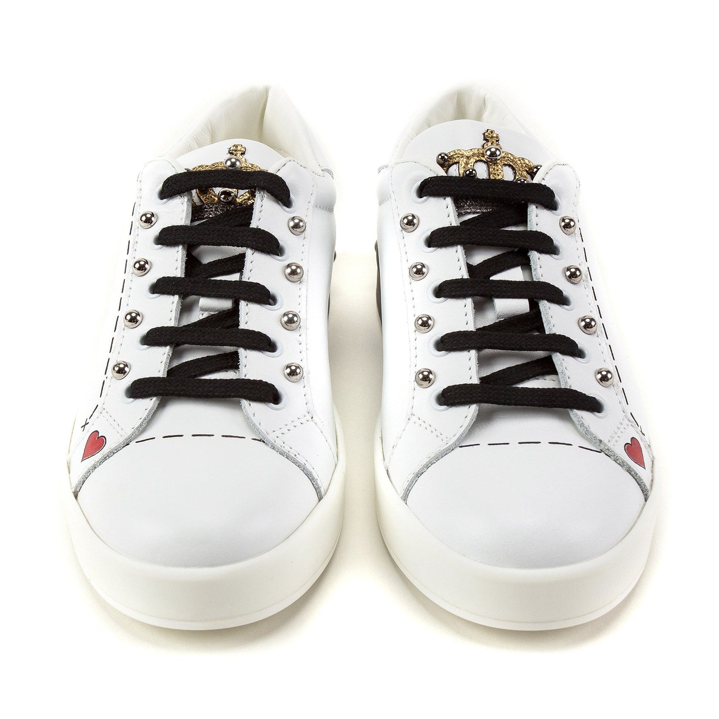 Girls White Leather Trainers With Crown Trim