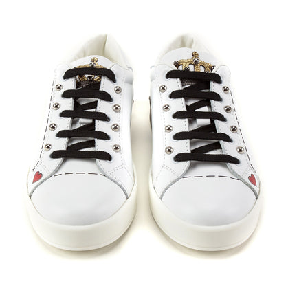 Girls White Leather Trainers With Crown Trim
