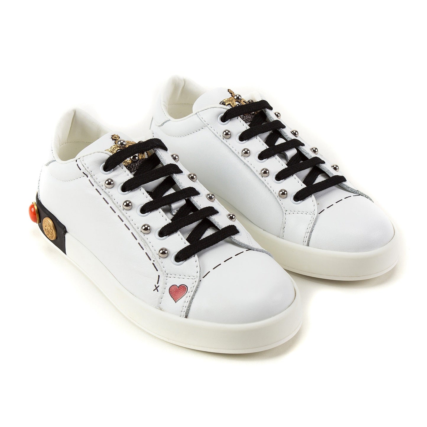 Girls White Leather Trainers With Crown Trim
