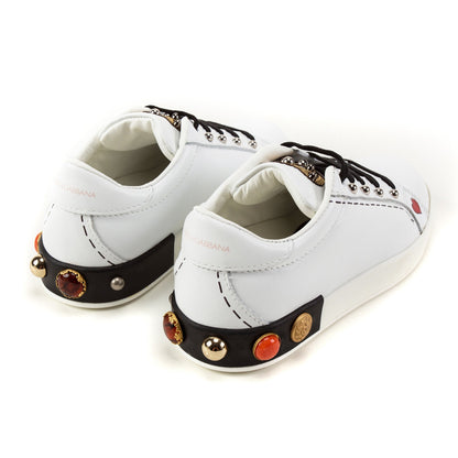 Girls White Leather Trainers With Crown Trim
