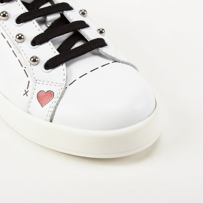 Girls White Leather Trainers With Crown Trim