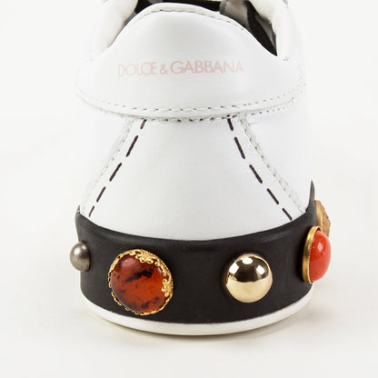 Girls White Leather Trainers With Crown Trim