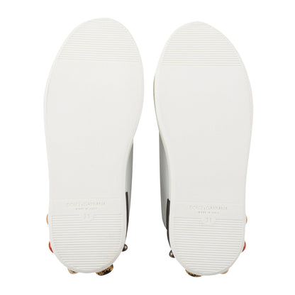 Girls White Leather Trainers With Crown Trim