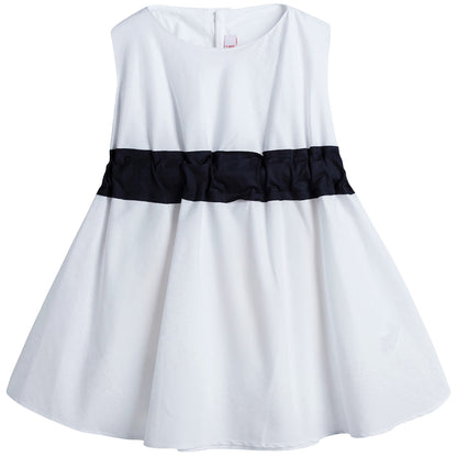 Girls White Dress With Black Bow