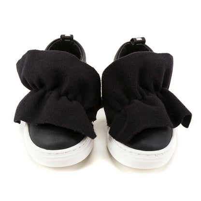 Girls Black Logo Trainers With Ruffle