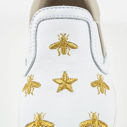 Baby Girls White Bees Embroidered Shoes