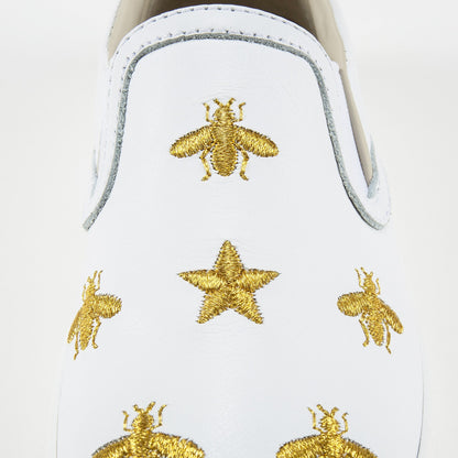 Girls White Bees Embroidered Shoes