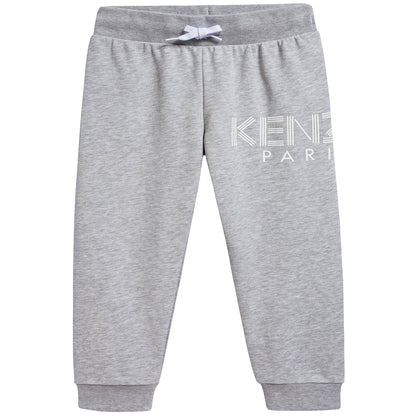 Girls Marl Grey Logo Cotton Trousers