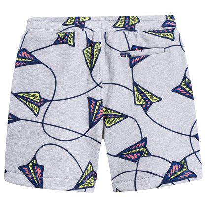 Boys Marl Grey Printed Cotton Shorts